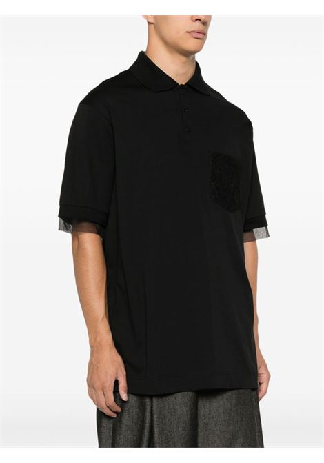 Black corded lace-detail polo shirt Simone Rocha - men SIMONE ROCHA | 52970553BLK